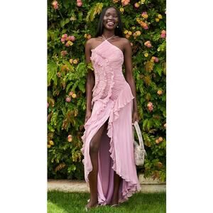 evening halter dresses Maxi Long Gold Lace Halter Formal Prom Evening Dress EN5612 Size 8 / Gold